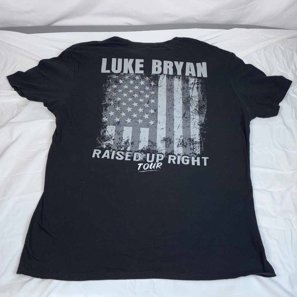 Luke Bryan T-Shirt Mens Large Black Cotton Raised Up Right Tour Graphic Tee